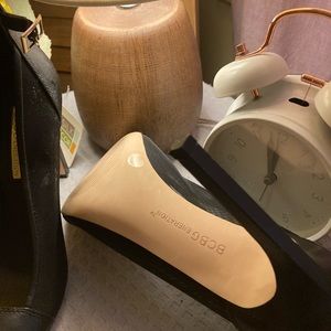 BCBGeneration Black Leather Mesh Peep toe high heel.